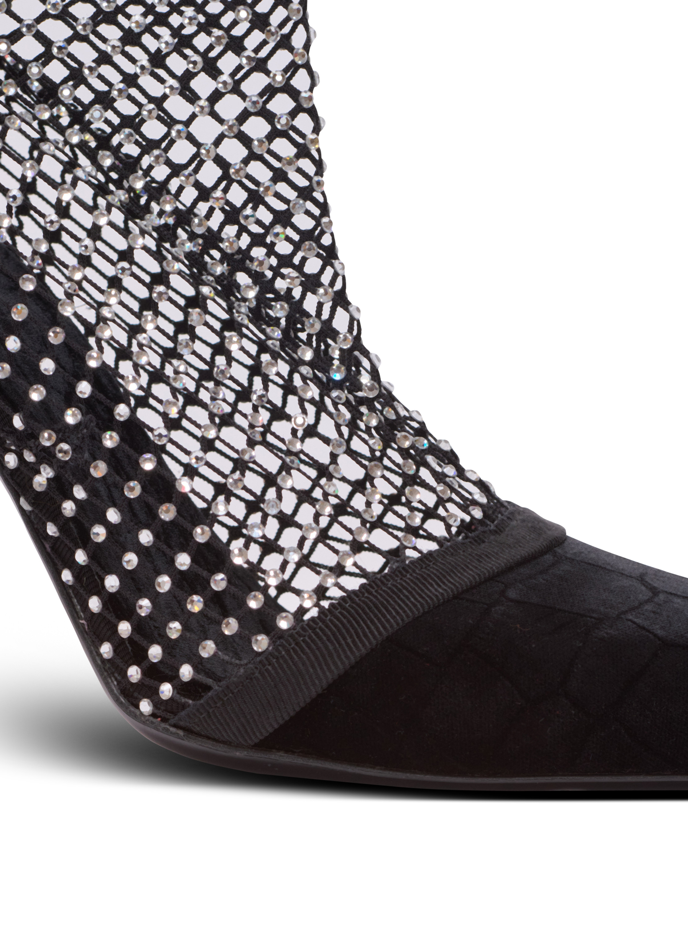 Mesh heeled ankle boots with velvet and rhinestones - 5