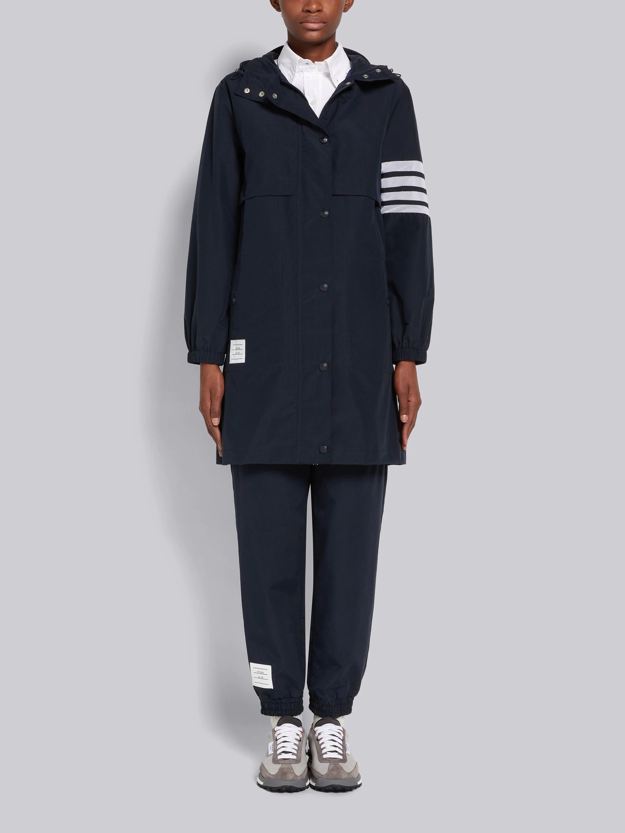 Navy Ripstop Seamed in 4-Bar Elongated Hooded Parka - 1