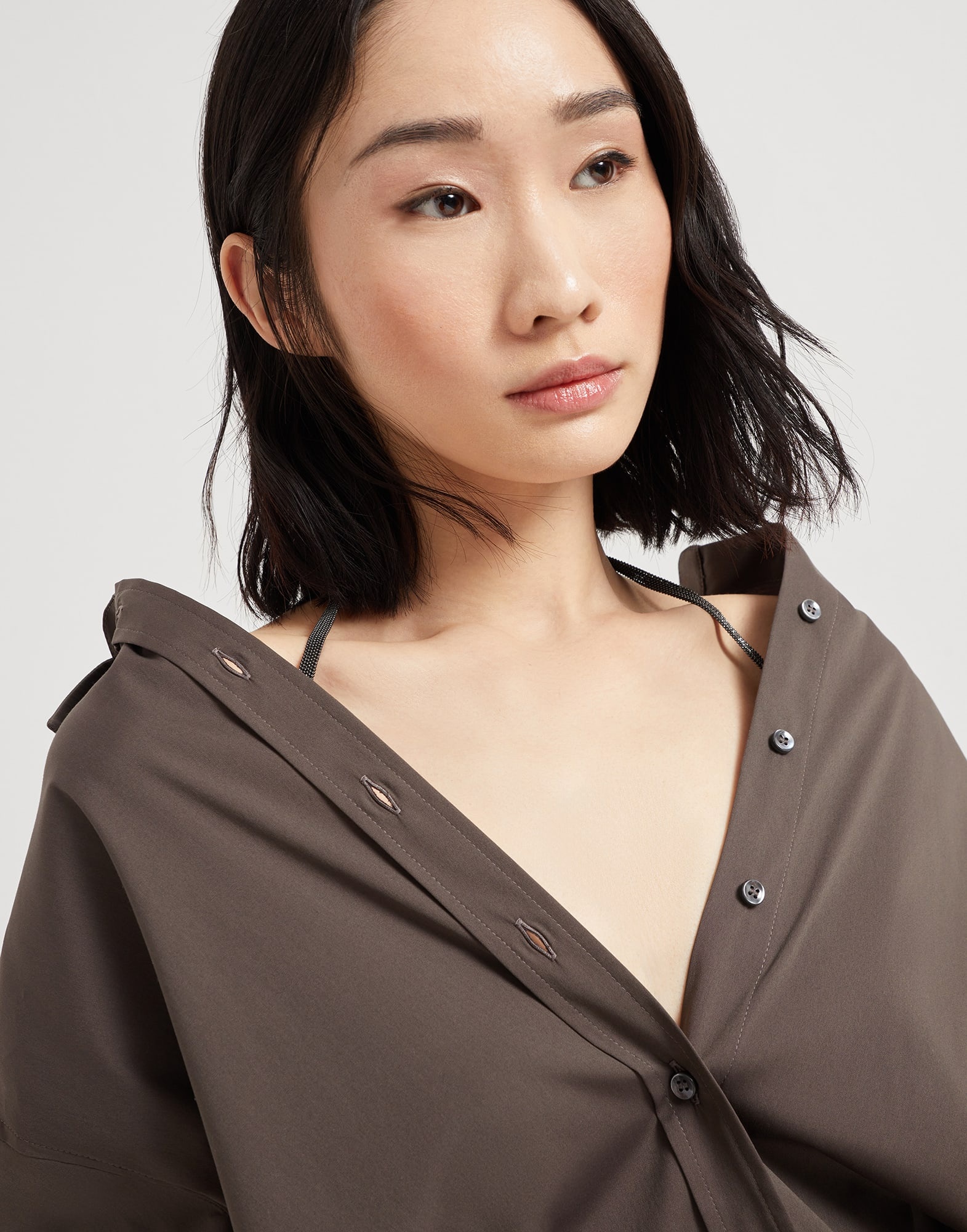 Stretch cotton poplin shirt with  precious detachable straps - 3