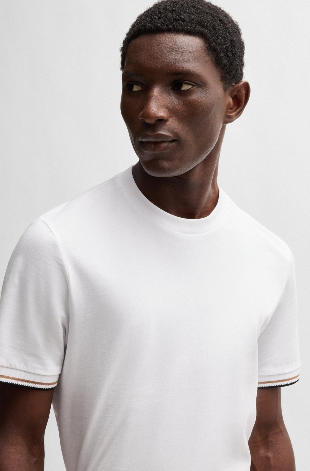 COTTON-JERSEY T-SHIRT WITH SIGNATURE-STRIPE CUFFS - 3