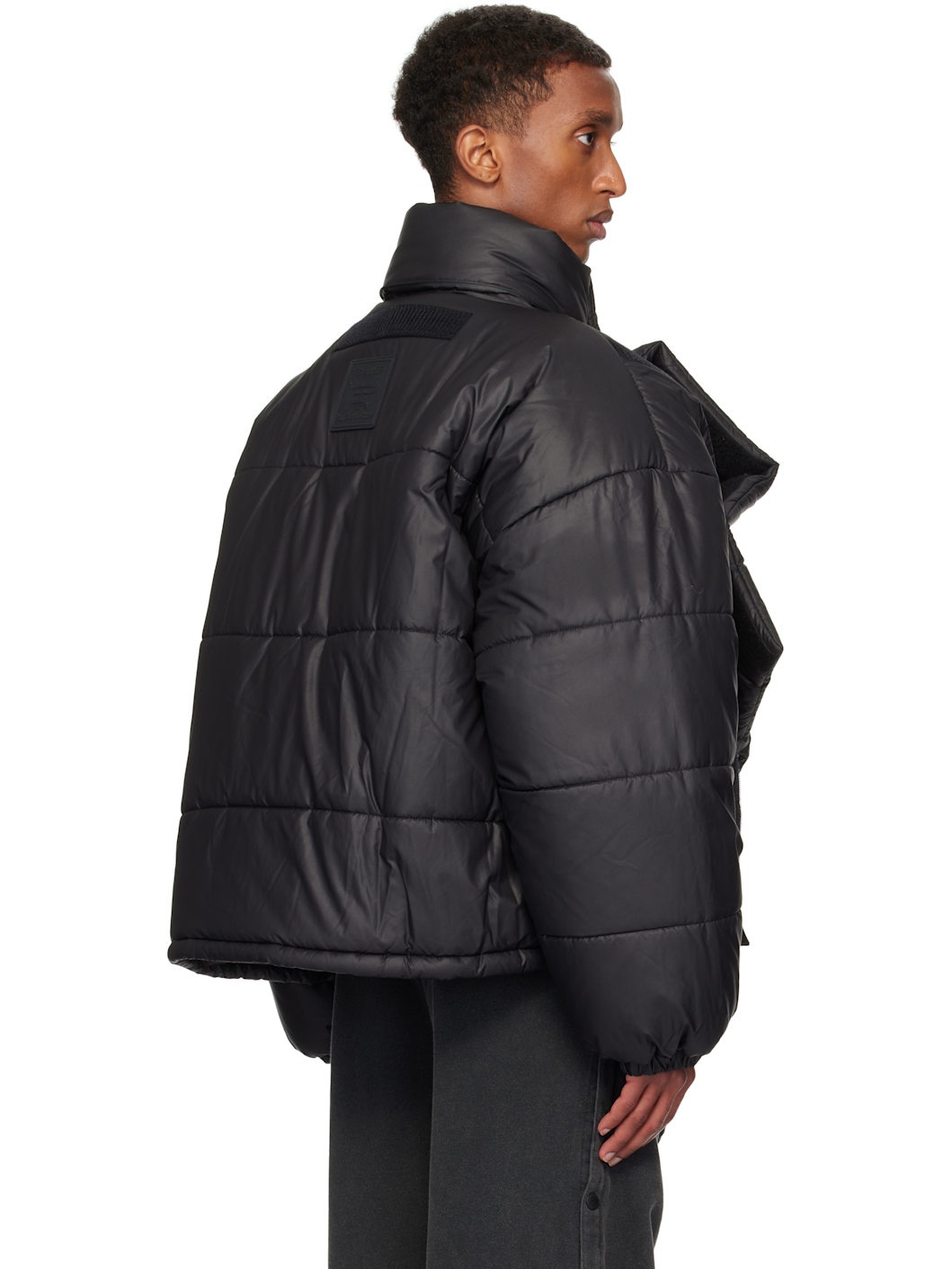 Black Velcro Puffer Jacket - 3