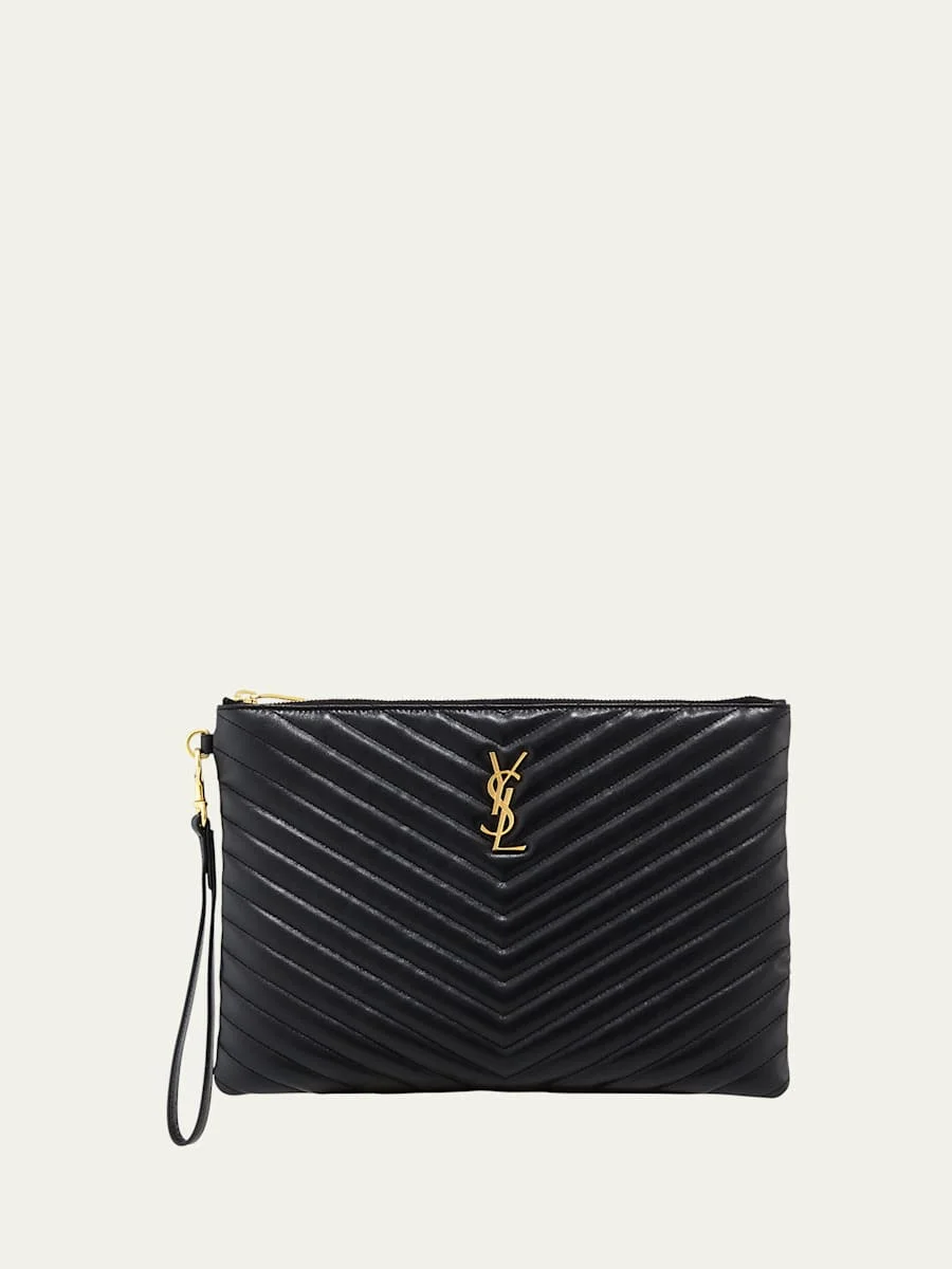 YSL Monogram Medium Pouch in Smooth Leather - 1