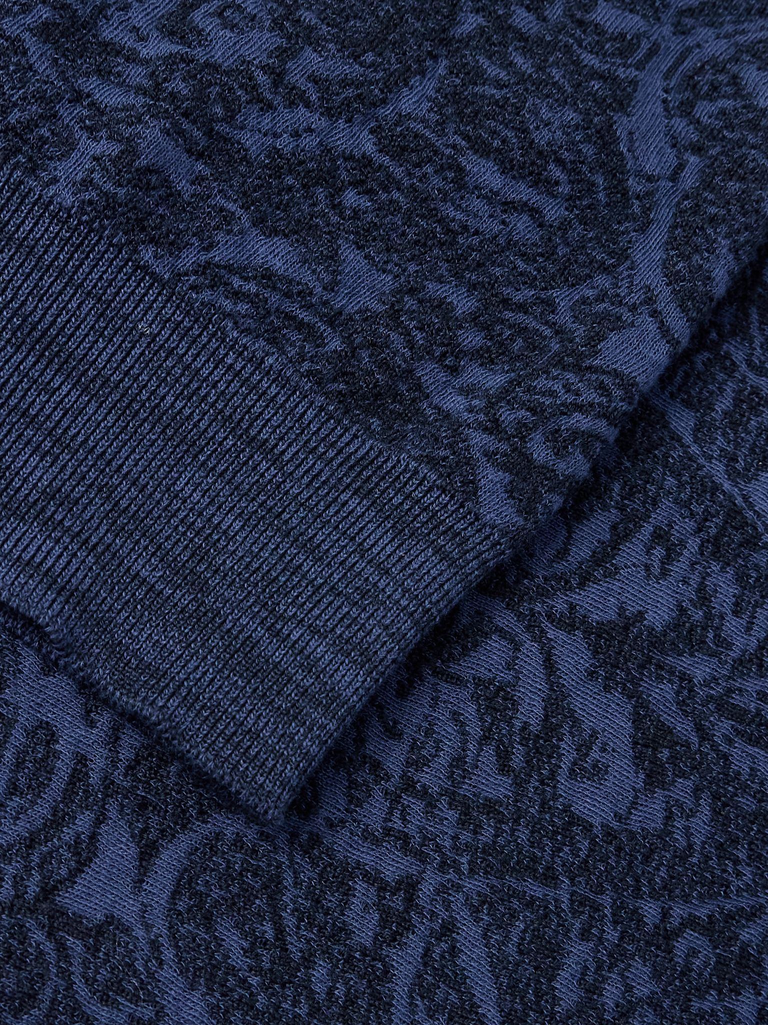 Jacquard-Knit Cotton-Blend Sweater Blue - 4