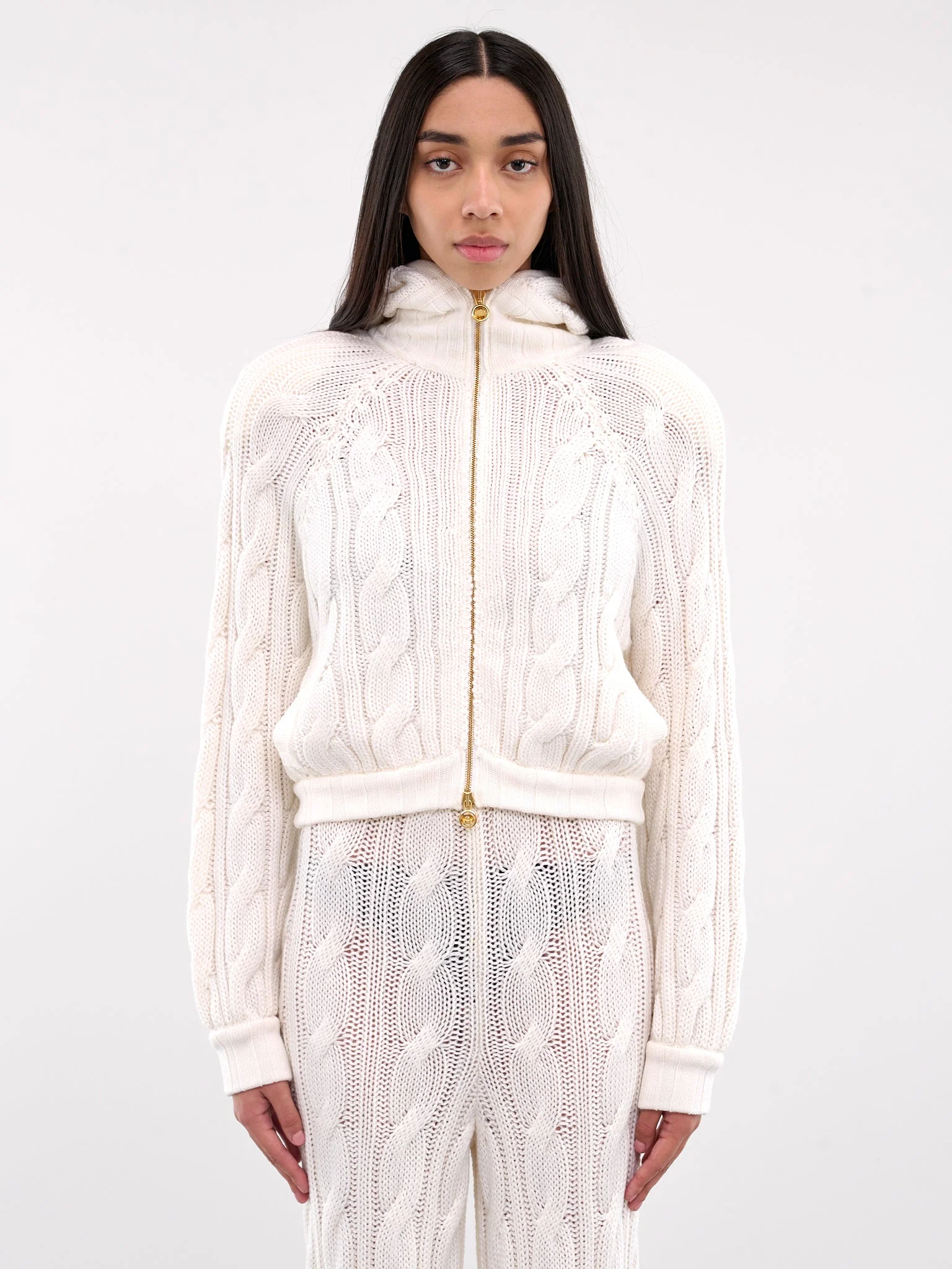 Hooded Knit Zip Cardigan - 1