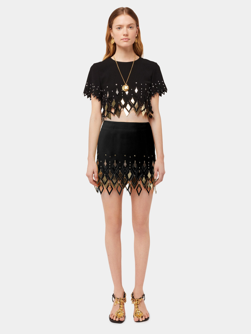 rabanne BLACK CREPE MINI SKIRT WITH DIAMOND-SHAPED ASSEMBLY outlook