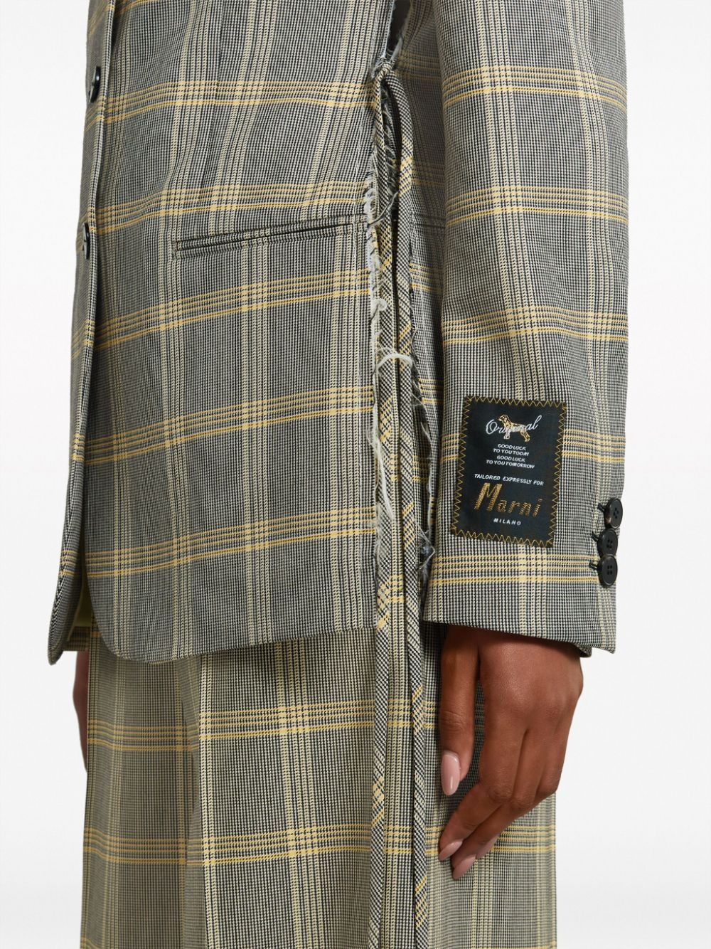 plaid-check single-breasted ripped blazer - 6