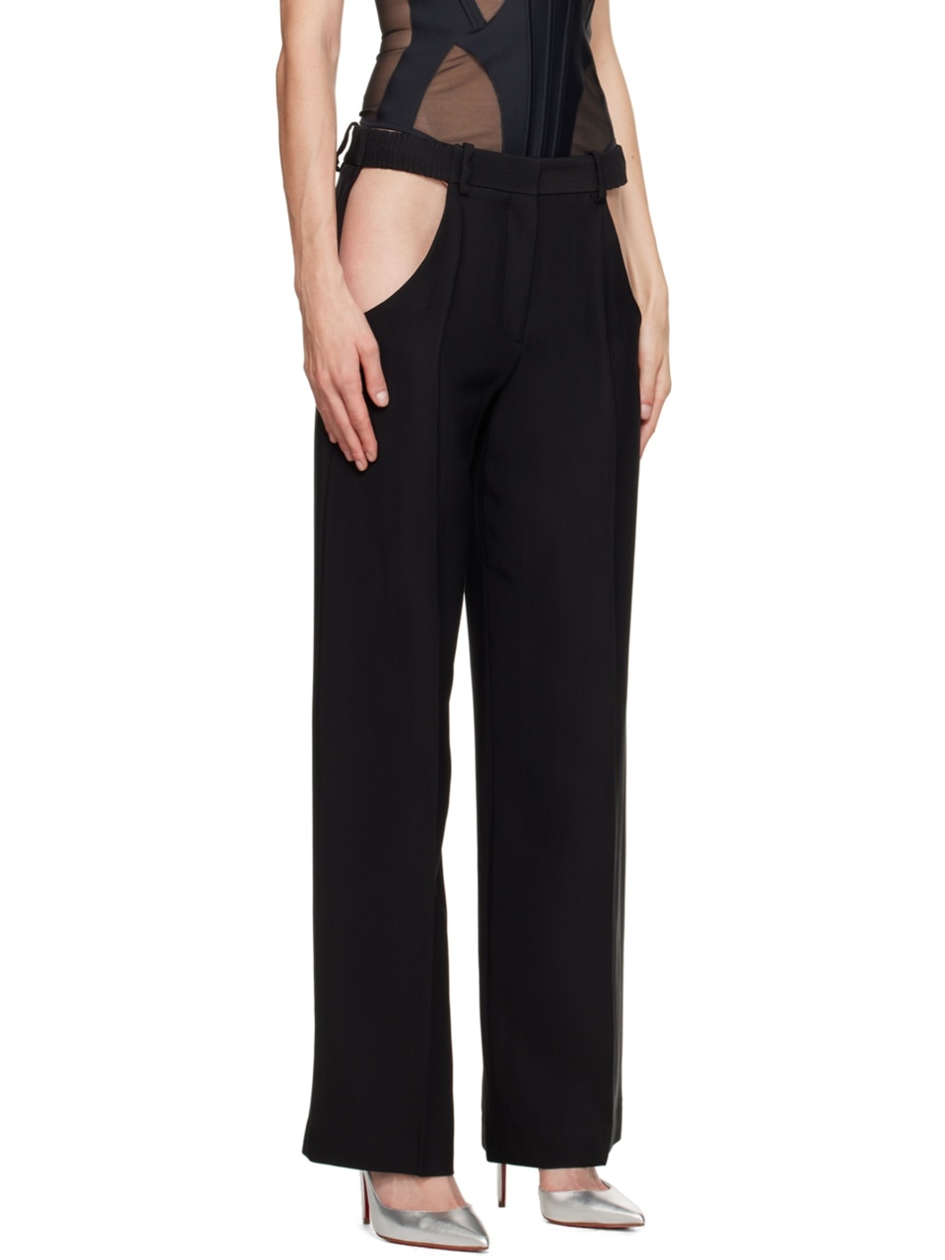Black Cutout Trousers - 2