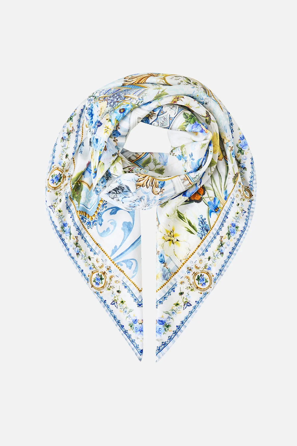 LARGE CRYSTALLED SILK SQUARE SCARF DANDELION SKIES - 1
