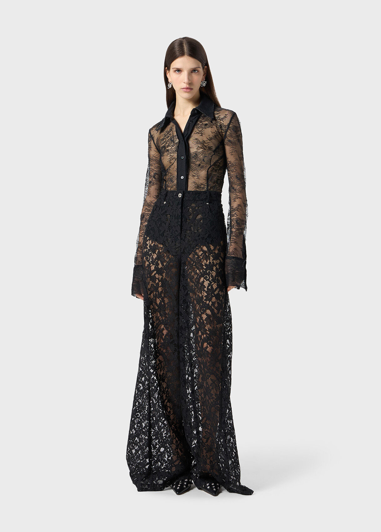VALENCIENNES LACE BODY-SHIRT WITH DENIM INSERTS - 5