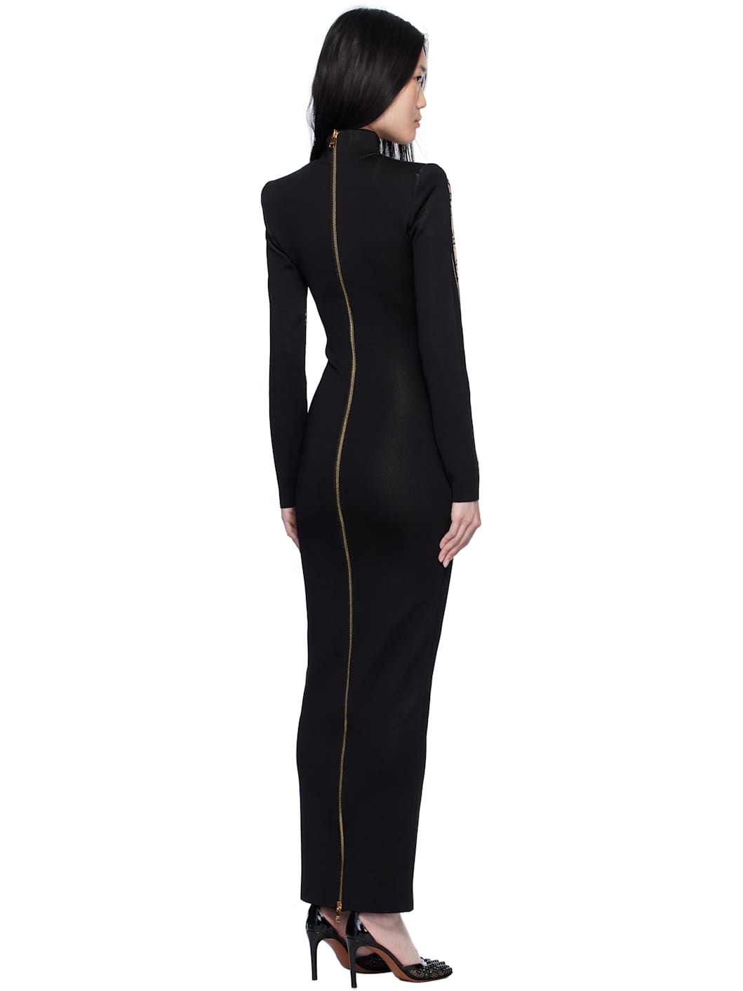 Black & Tan Body Motif Knit Maxi Dress - 3