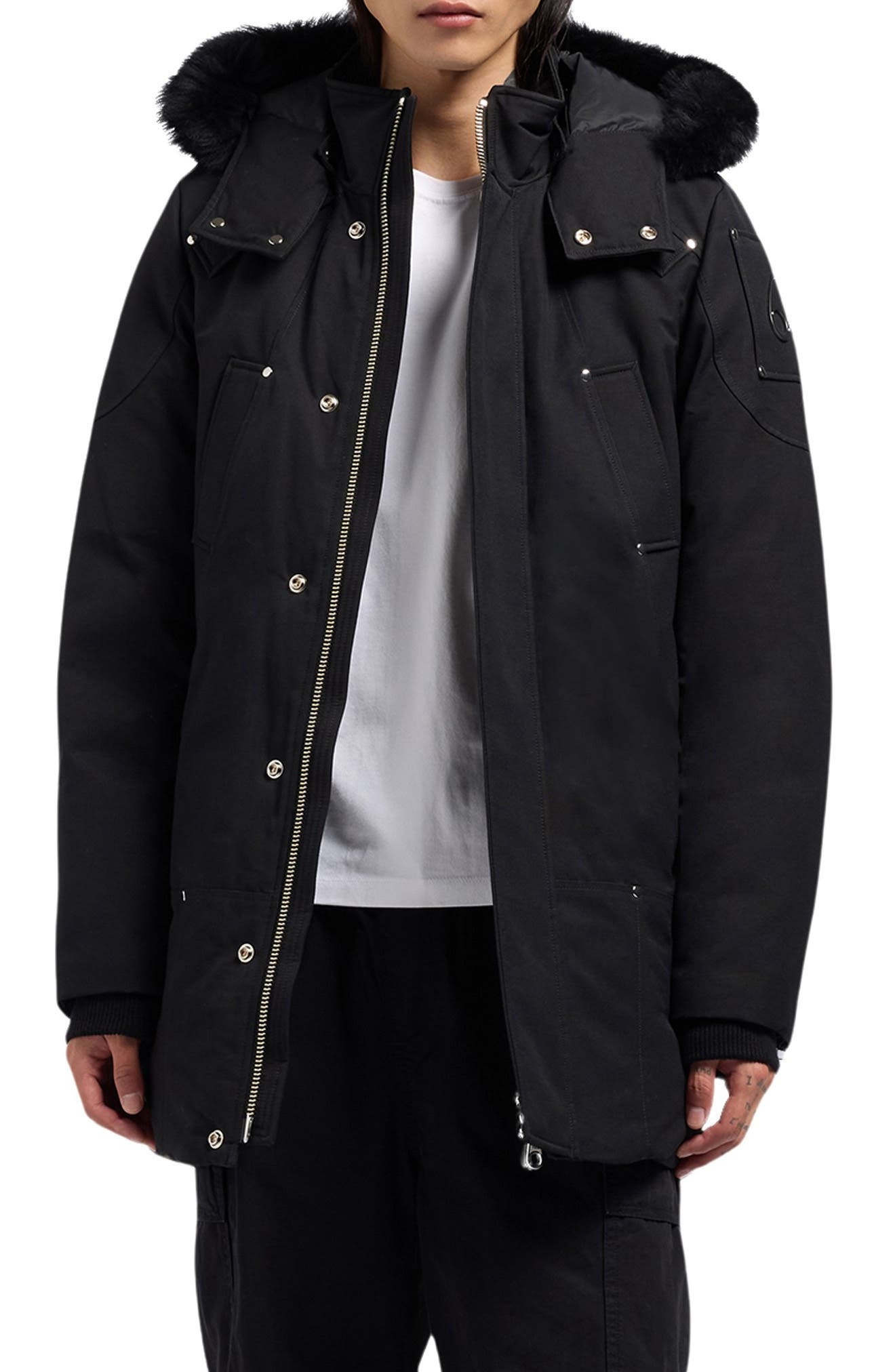 Moose Knuckles Original Stirling Down Parka with Removable Genuine Shearling Hood in Black W/Black S - 1