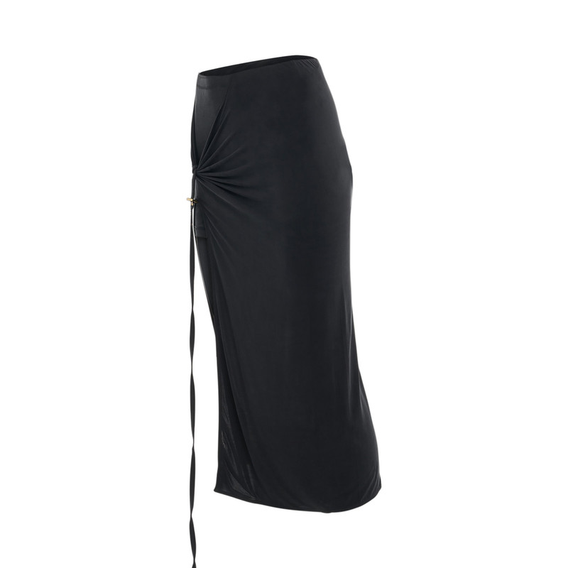 JACQUEMUS Pareo Croissant Buckle Slit Long Skirt in Black outlook