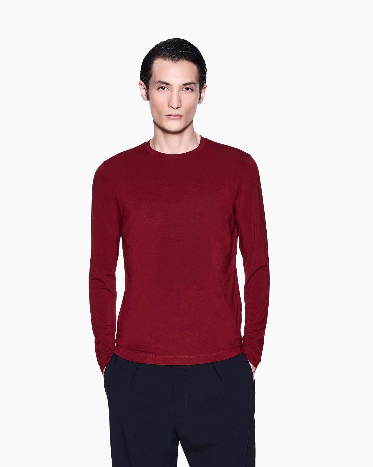 STRETCH VISCOSE JERSEY JUMPER WITH CREW NECK AND LONG SLEEVES - 4