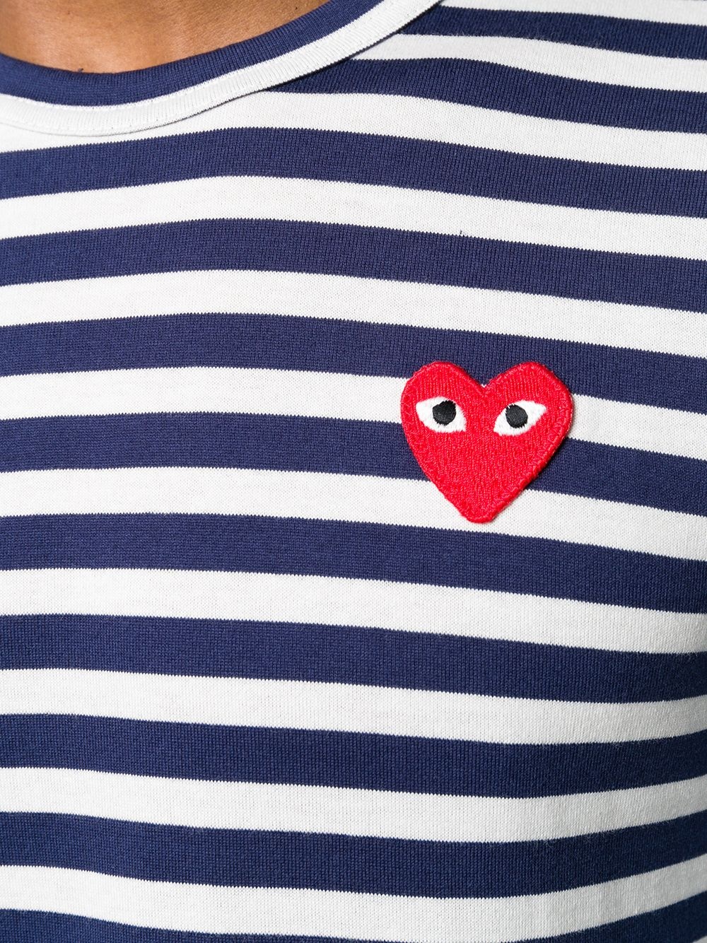 heart appliqué striped T-shirt - 5