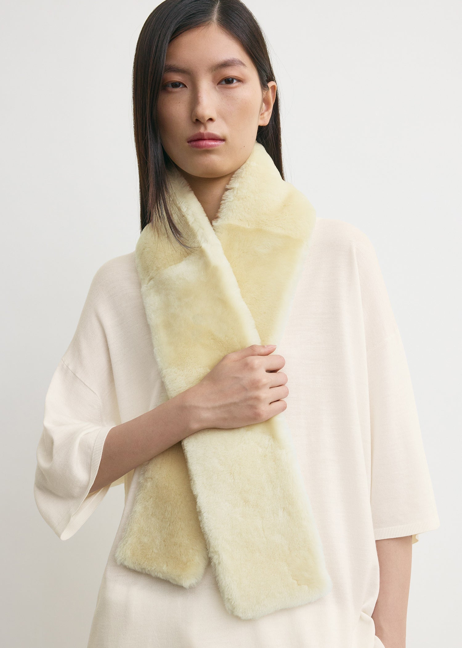 Shearling tuxedo scarf ecru - 3