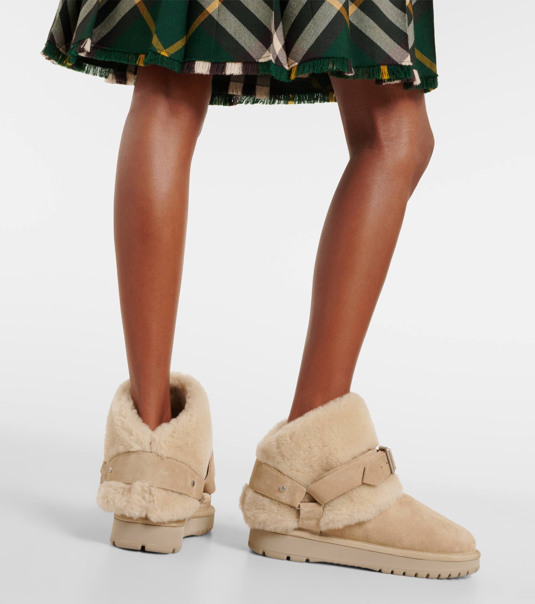 Shearling-trimmed suede ankle boots - 7