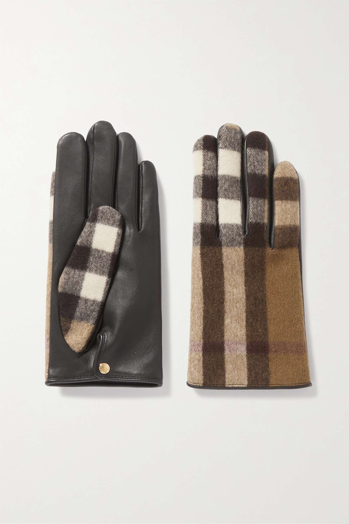 Checked wool and leather gloves - 1