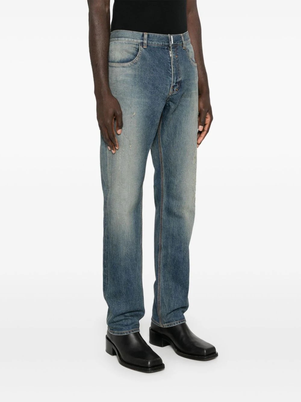 LOGO-PLAQUE DISTRESSED STRAIGHT JEANS - 3