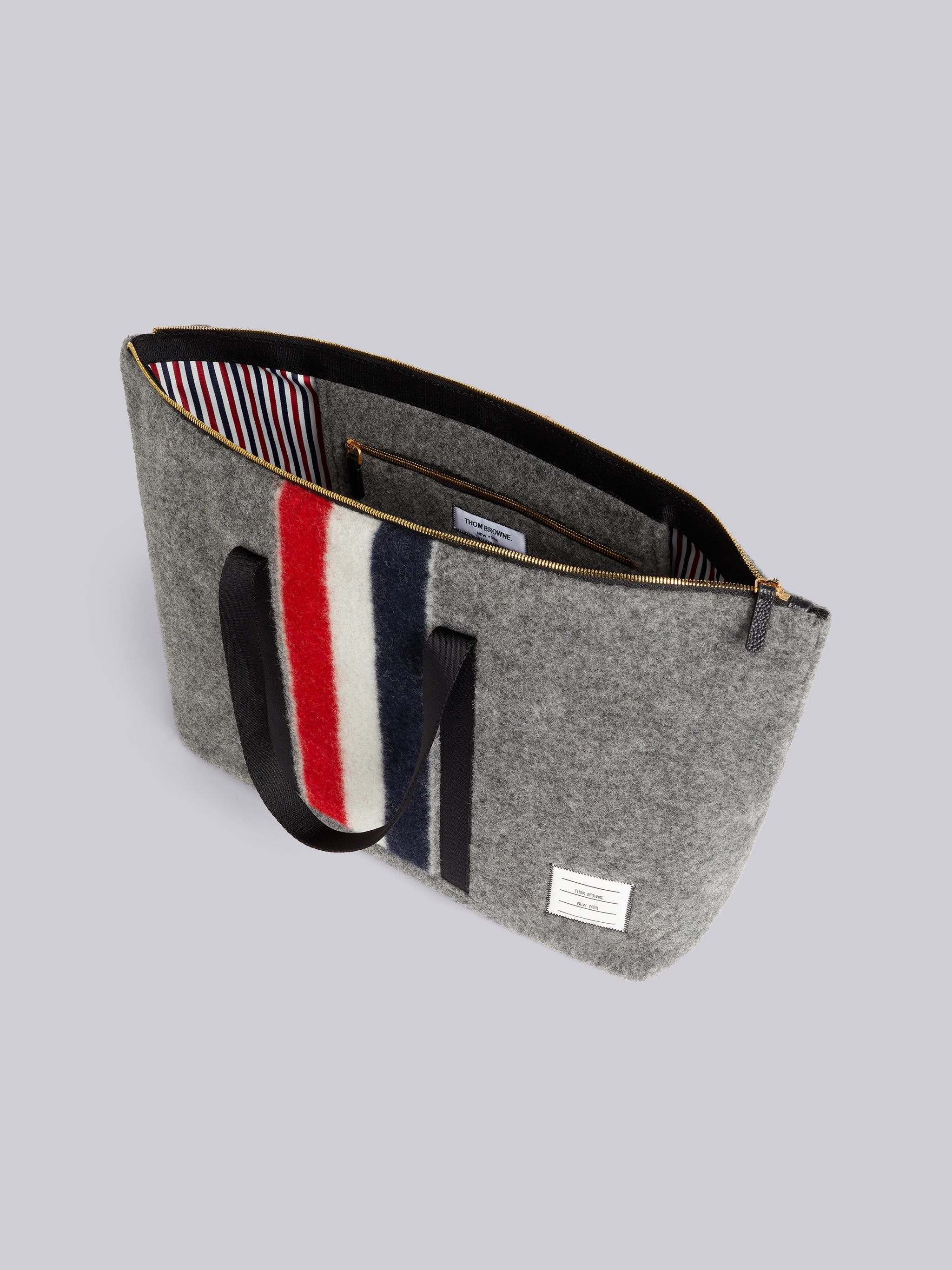 Medium Grey Boiled Wool Stripe Webbing Strap Medium Zippered Tool Tote - 5