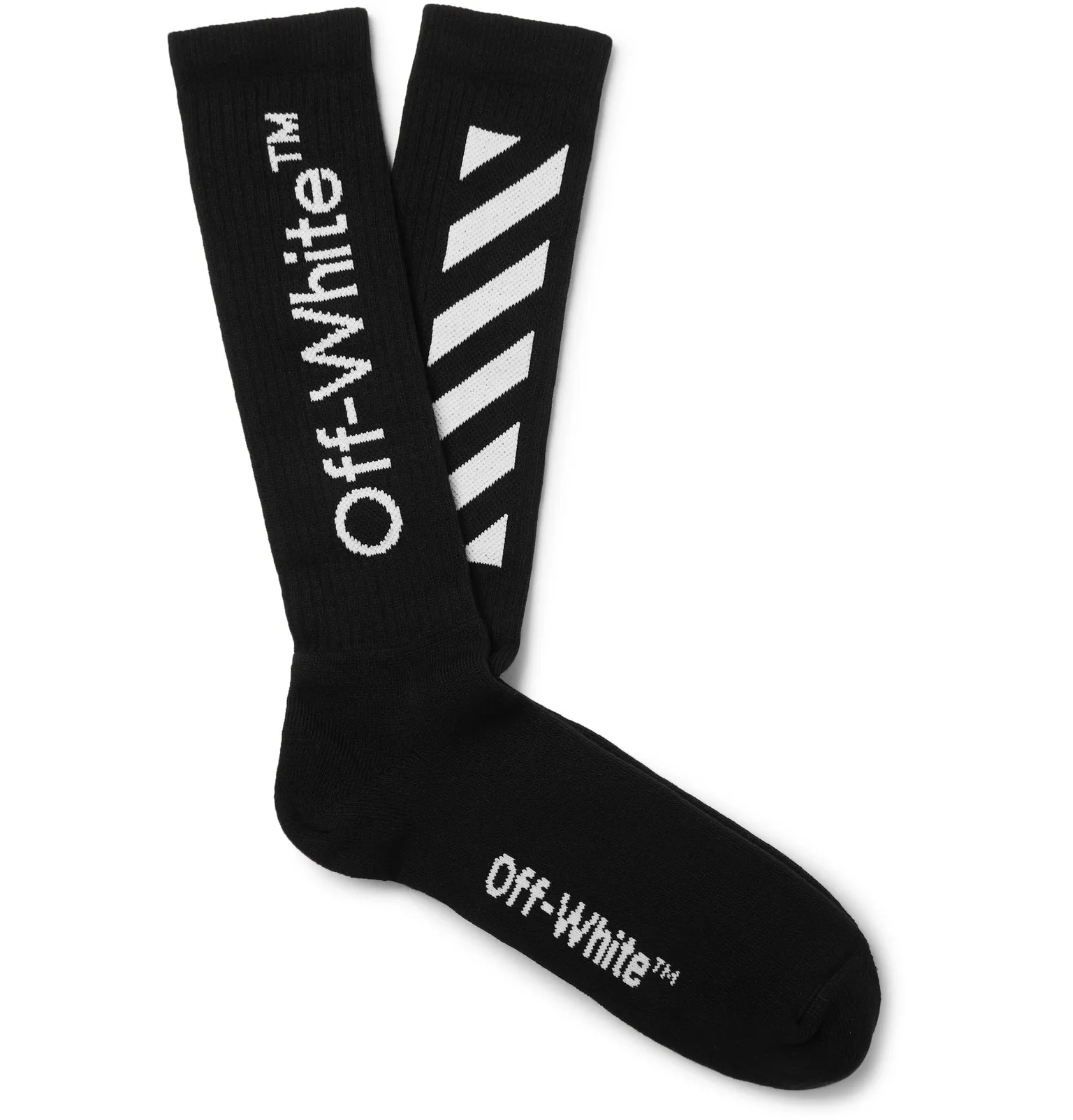 Ribbed Logo-Intarsia Stretch Cotton-Blend Socks - 1