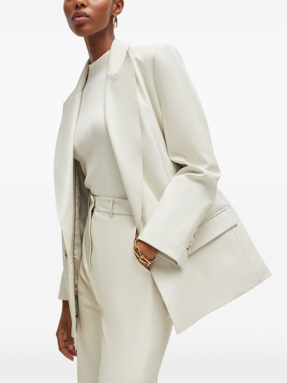 double-breasted leather blazer - 6