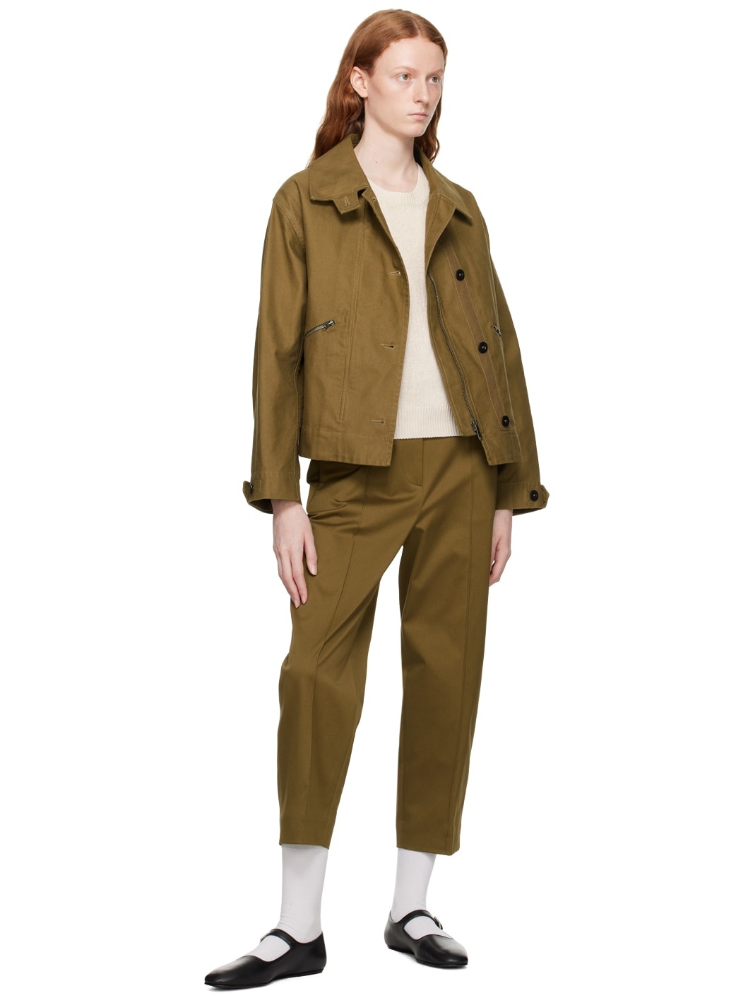 Khaki Cropped Trousers - 4