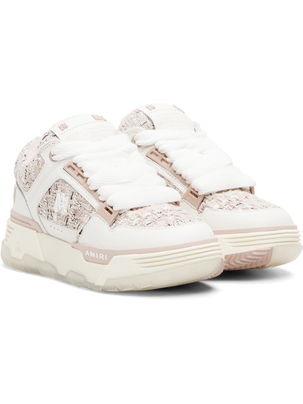 White & Pink Bouclé MA-1 Sneakers - 4