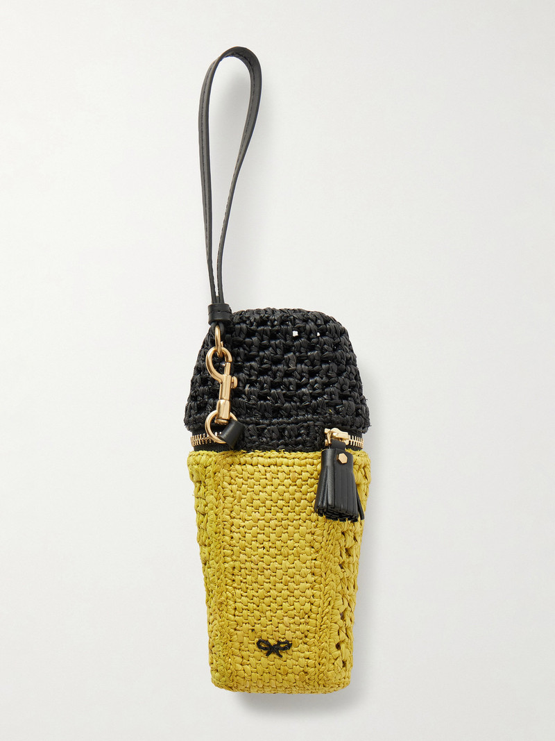 Anya Hindmarch Stabilo Leather-trimmed Raffia Bag Charm outlook