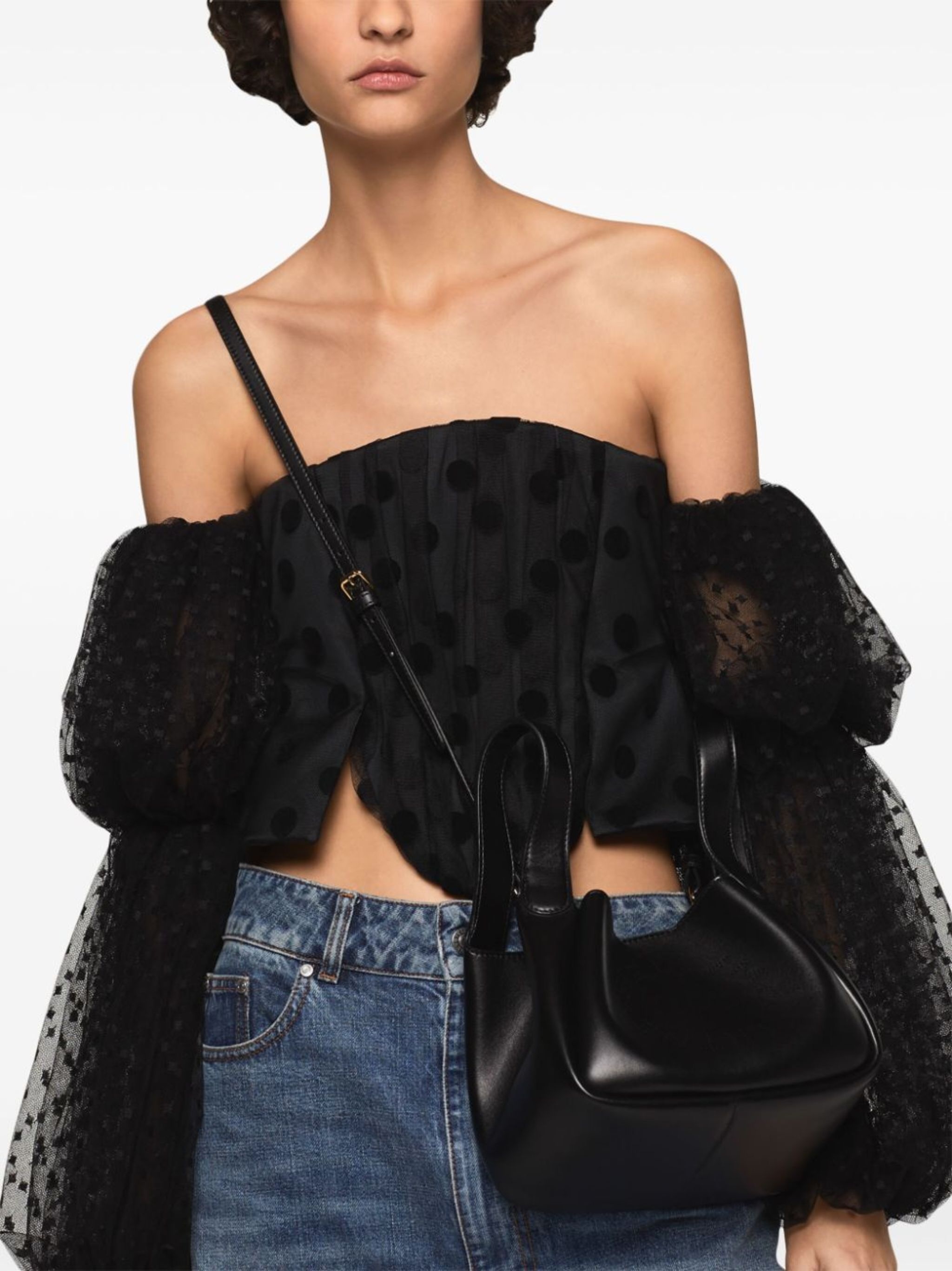 polka-dot off-shoulder bustier top - 5