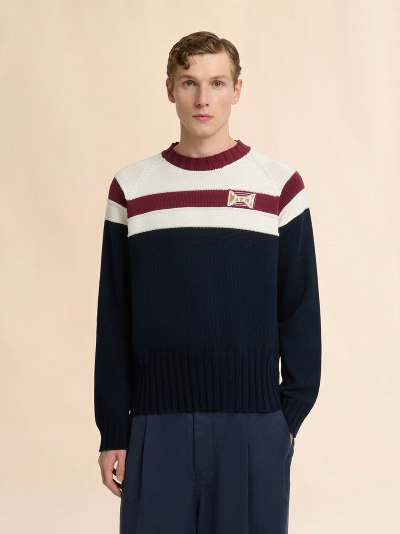 Marni DEEP BLUE COTTON JUMPER WITH CONTRAST STRIPE outlook