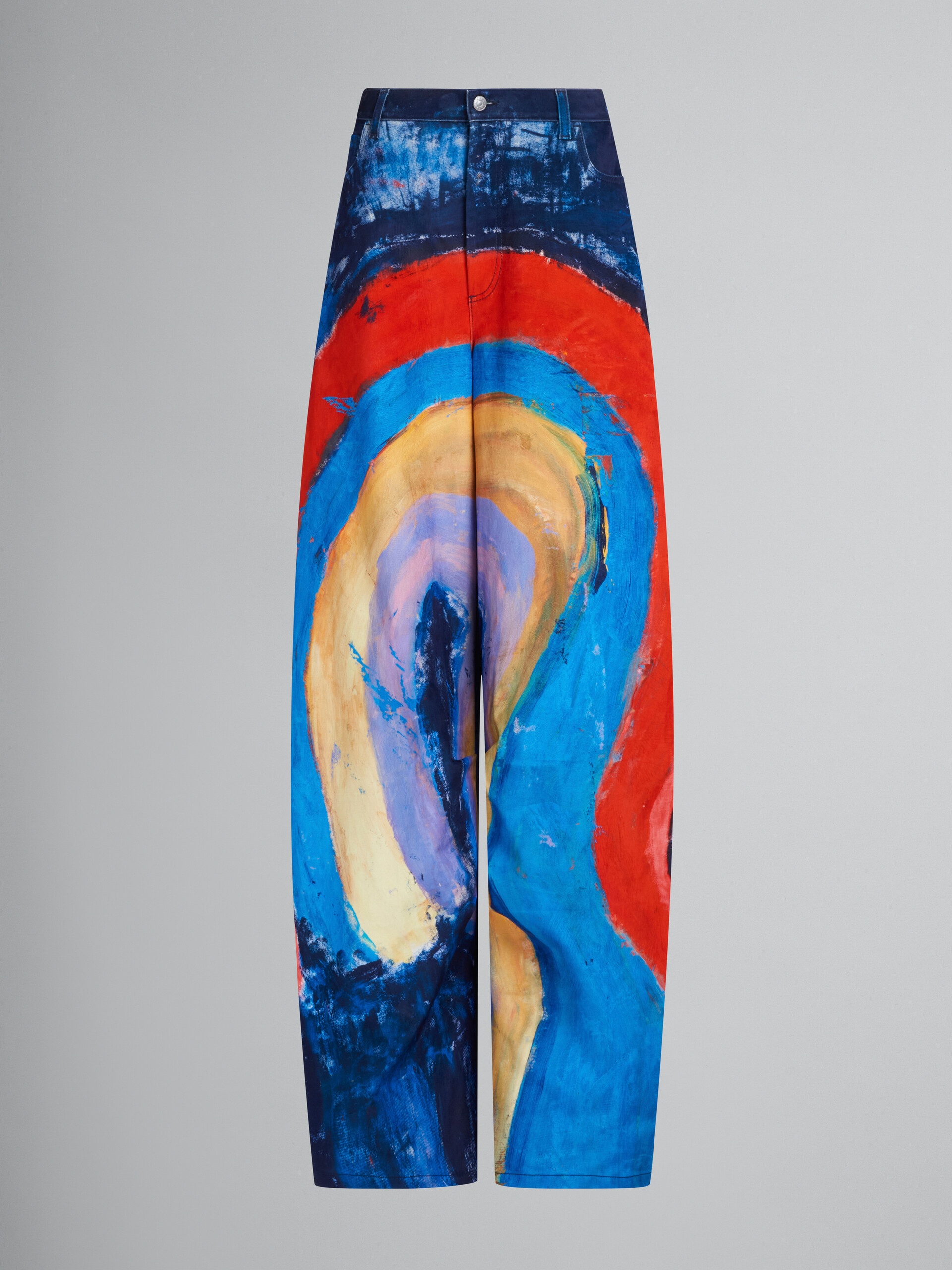 DARK BLUE ULTRA-WIDE-LEG TROUSERS WITH RAINBOW PRINT - 1