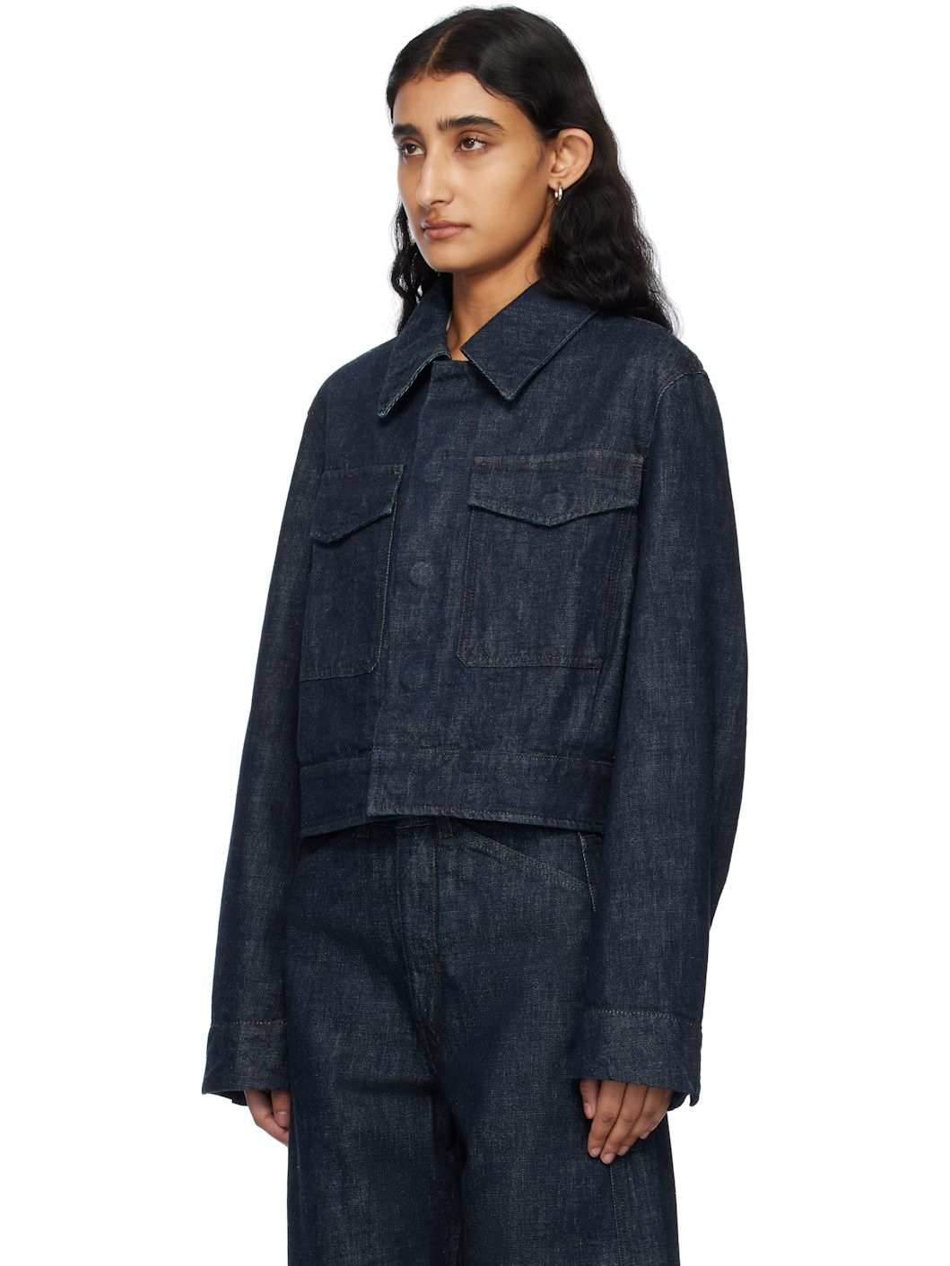 Blue Two-Pocket Cropped Denim Jacket - 4