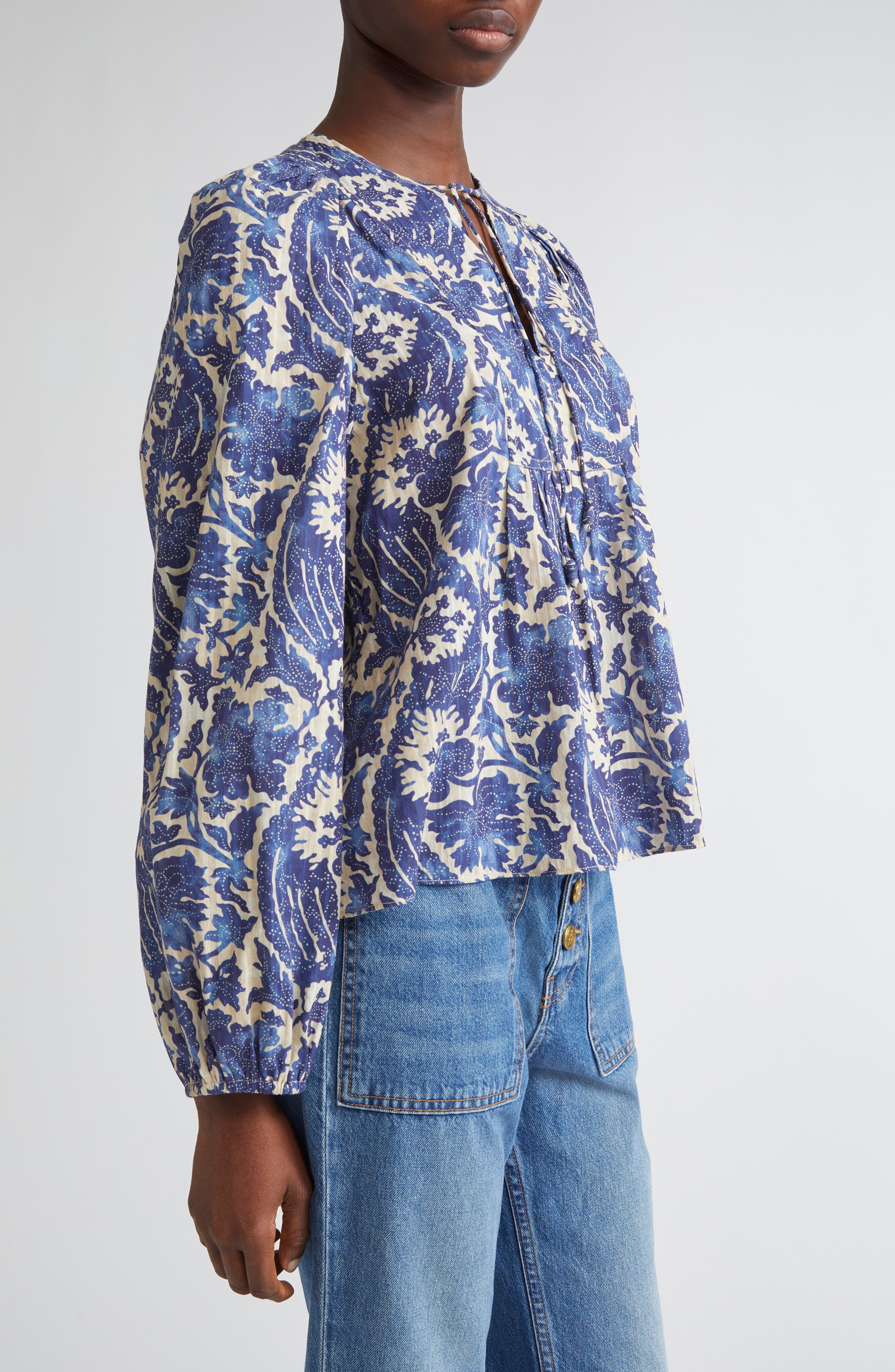 Ulla Johnson Brea Floral Top in Ocean at Nordstrom - 3
