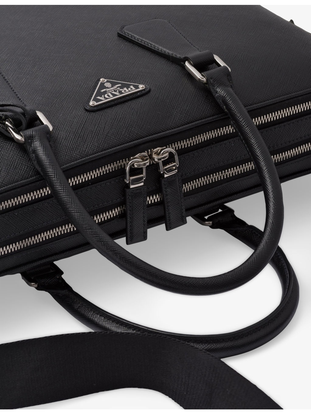 Brand-Plaque Saffiano-Leather Briefcase - 3
