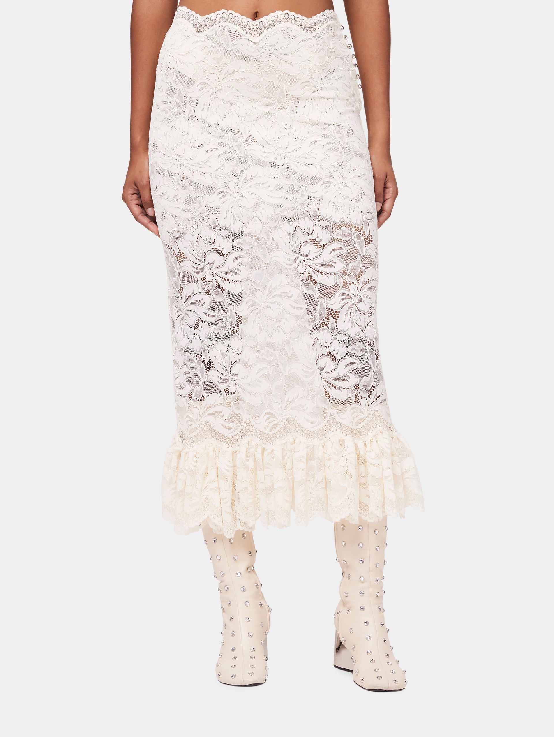MAXI STRETCH LACE IVORY SKIRT - 3