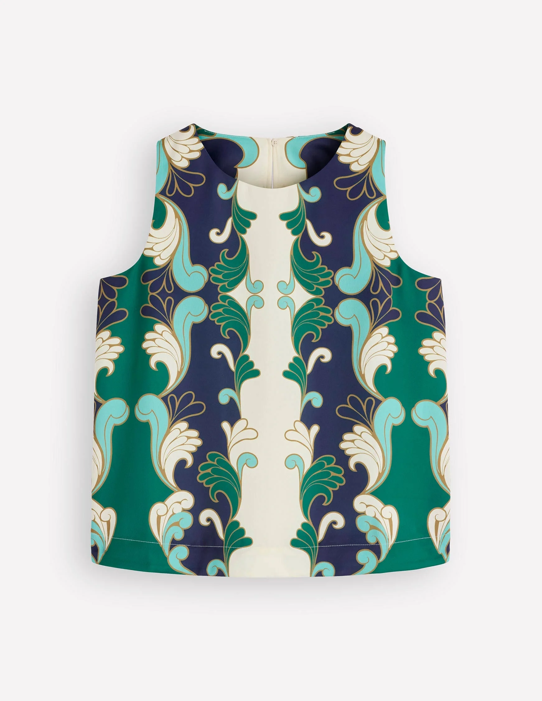 Relaxed Sleeveless Shell Top-Ivory, Foliage Whirl - 1