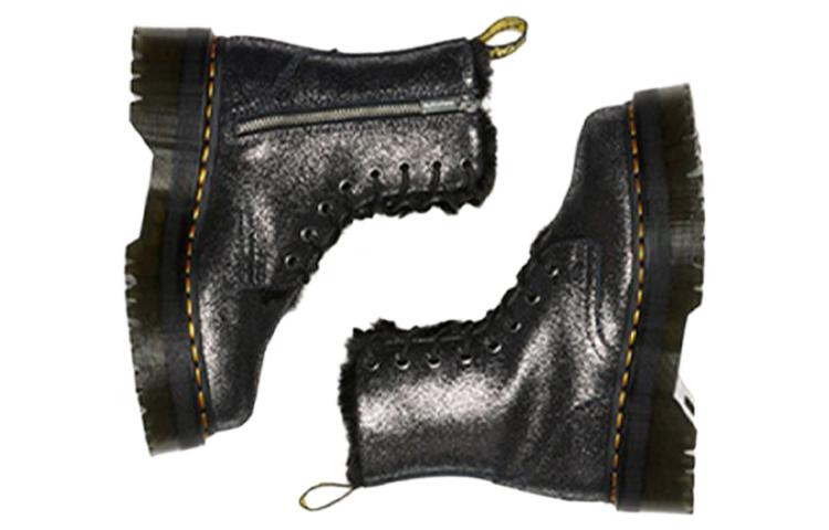 (WMNS) Dr. Martens Jadon Faux Fur-Lined Metallic Leather Platform Boots 'Black' 27955012 - 5