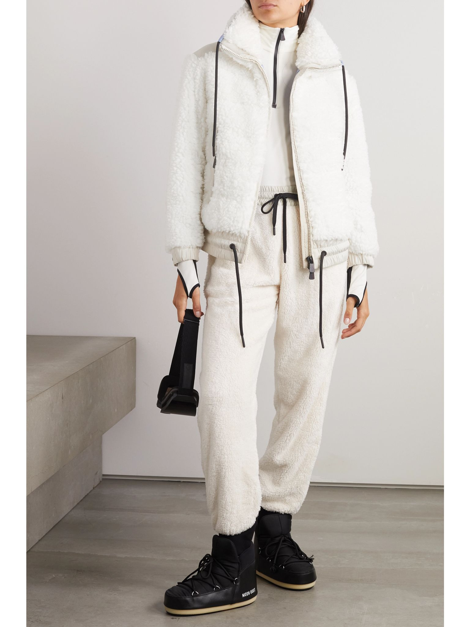 Appliquéd shell-paneled faux shearling down ski jacket White - 2