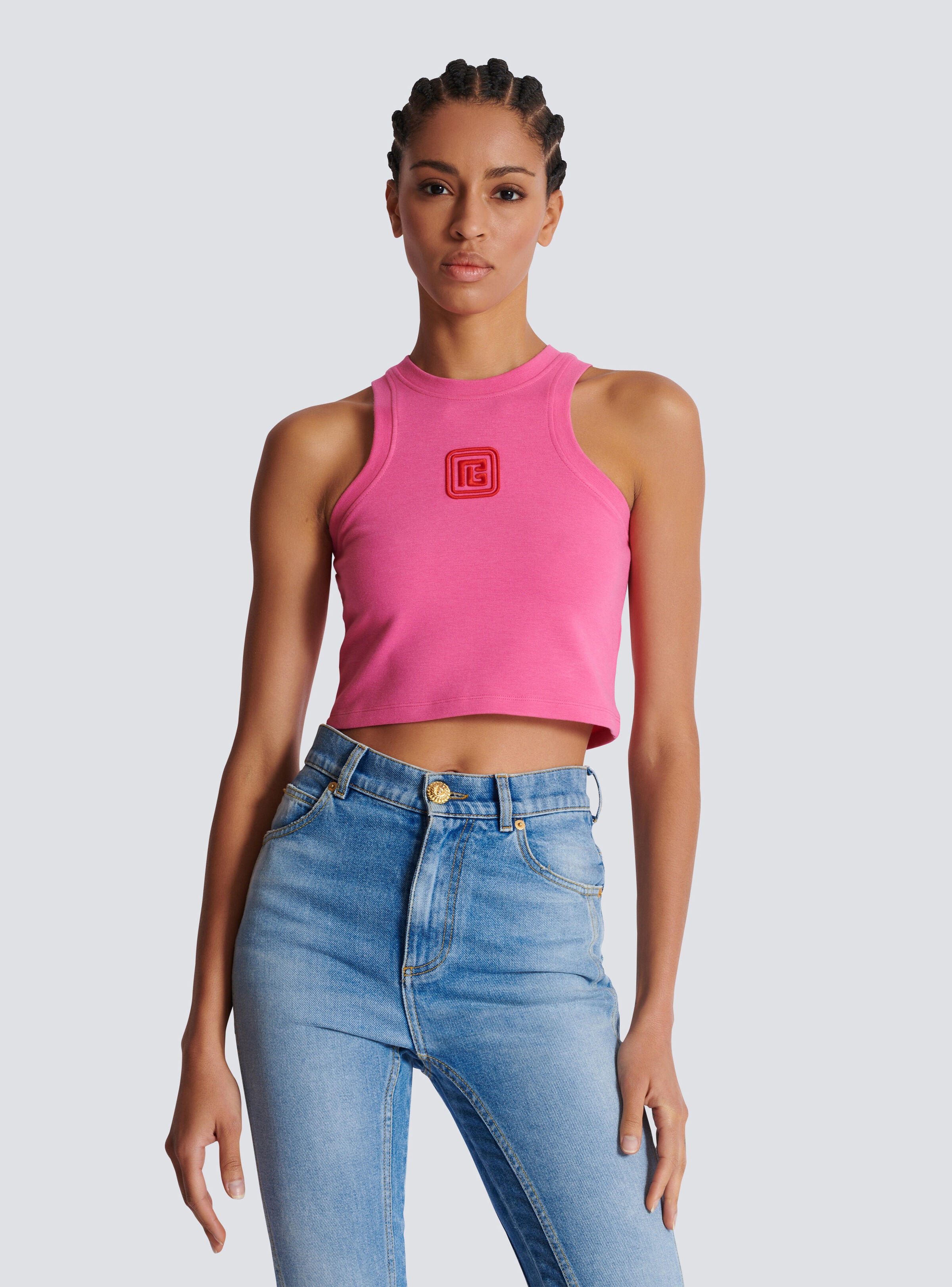 Cropped tank top with retro PB embroidery - 6