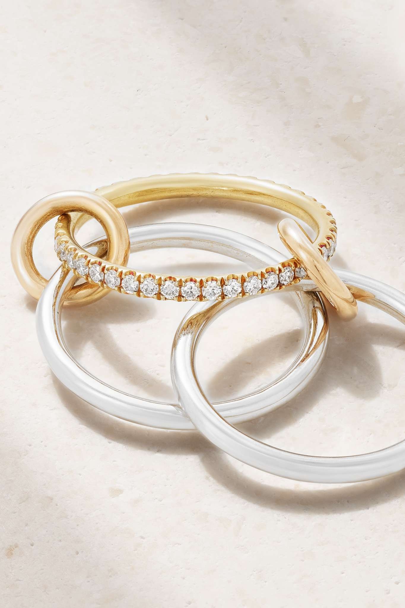 Sonny set of three 18-karat white, yellow and rose gold diamond rings - 4