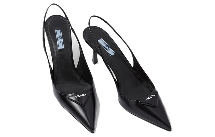 (WMNS) PRADA Patched Logo Brushed Leather Slingback Heels 'Black' 1I901M_055_F0002_F_075 - 3
