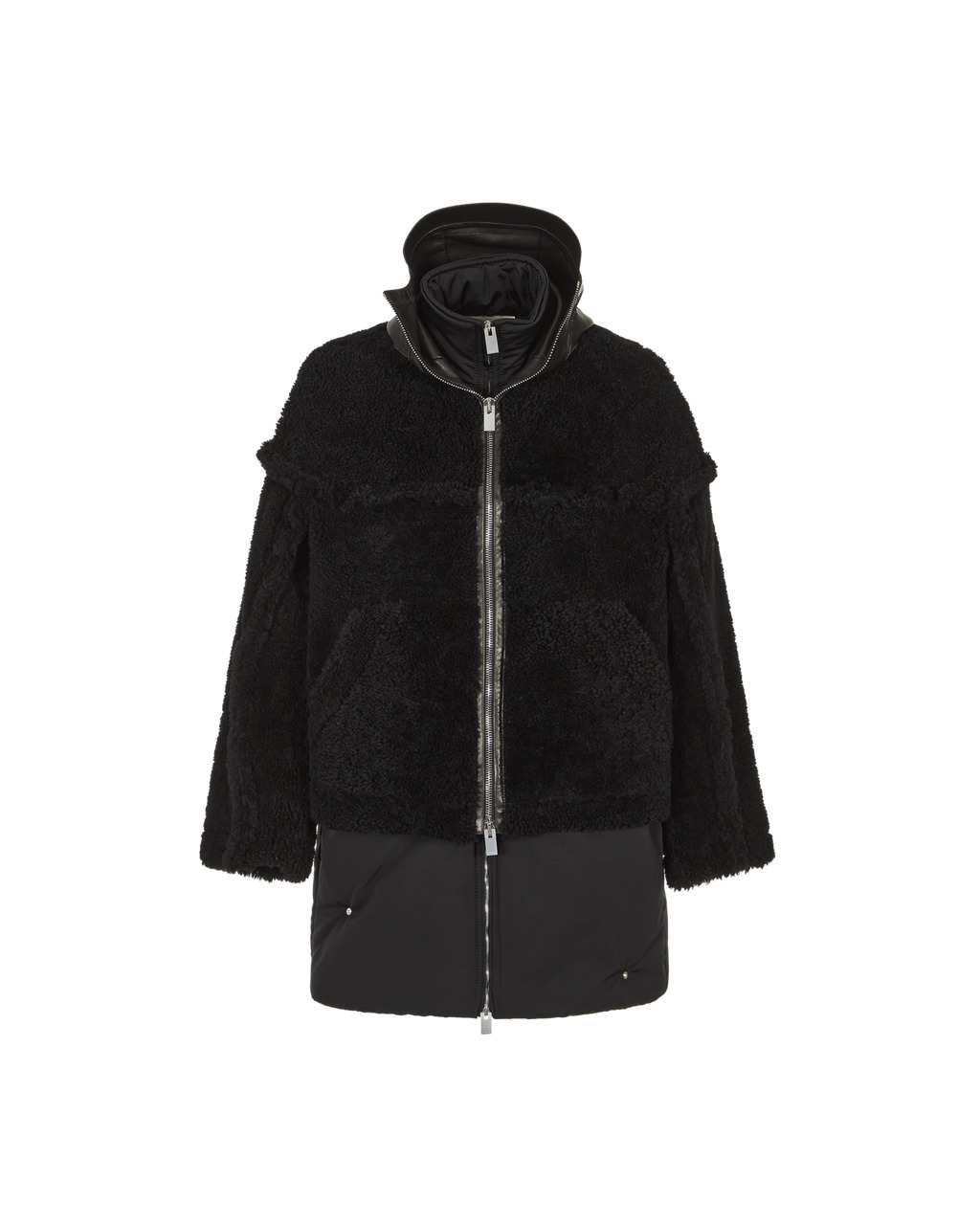 SHEARLING AND NYLON HOODED JACKET - 1