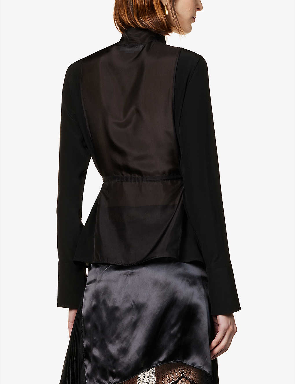 Neck-tie button-up silk blouse - 4