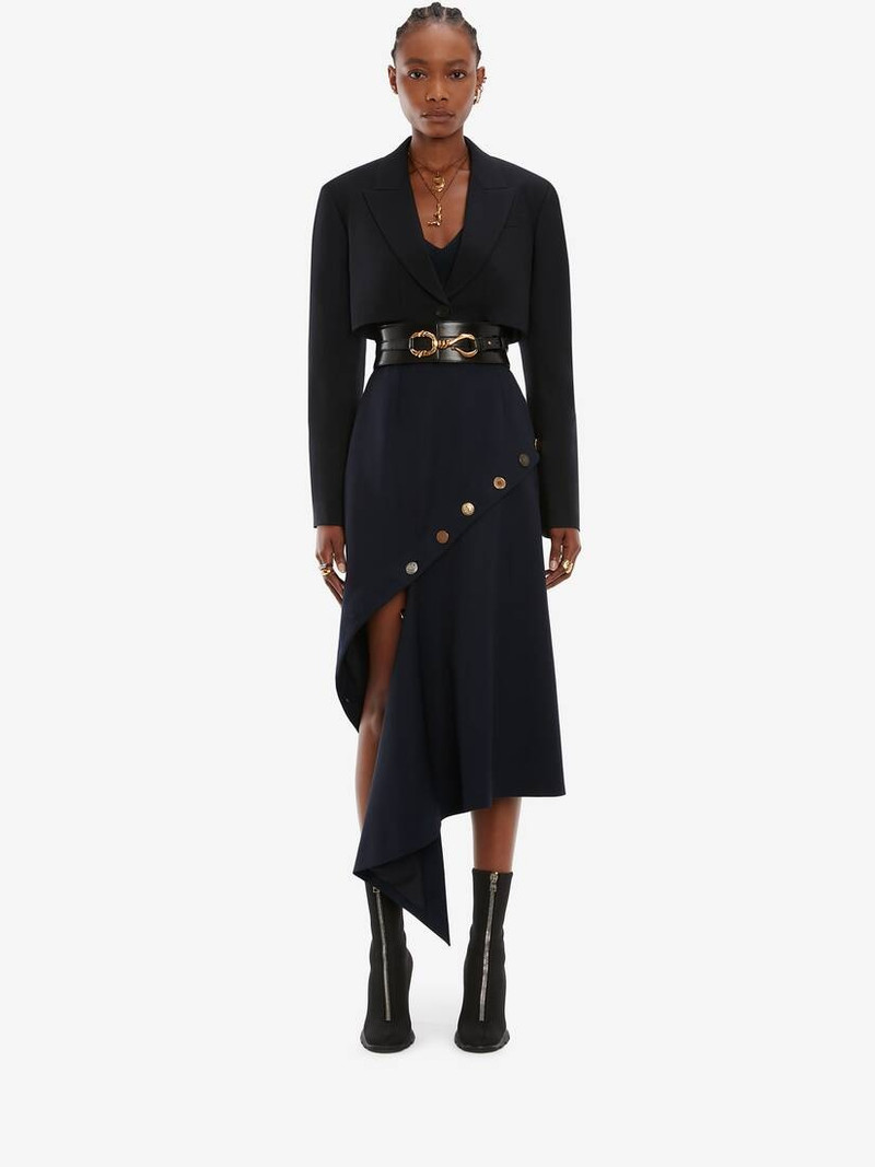 Alexander McQueen Button Fluted Midi Skirt in Navy outlook