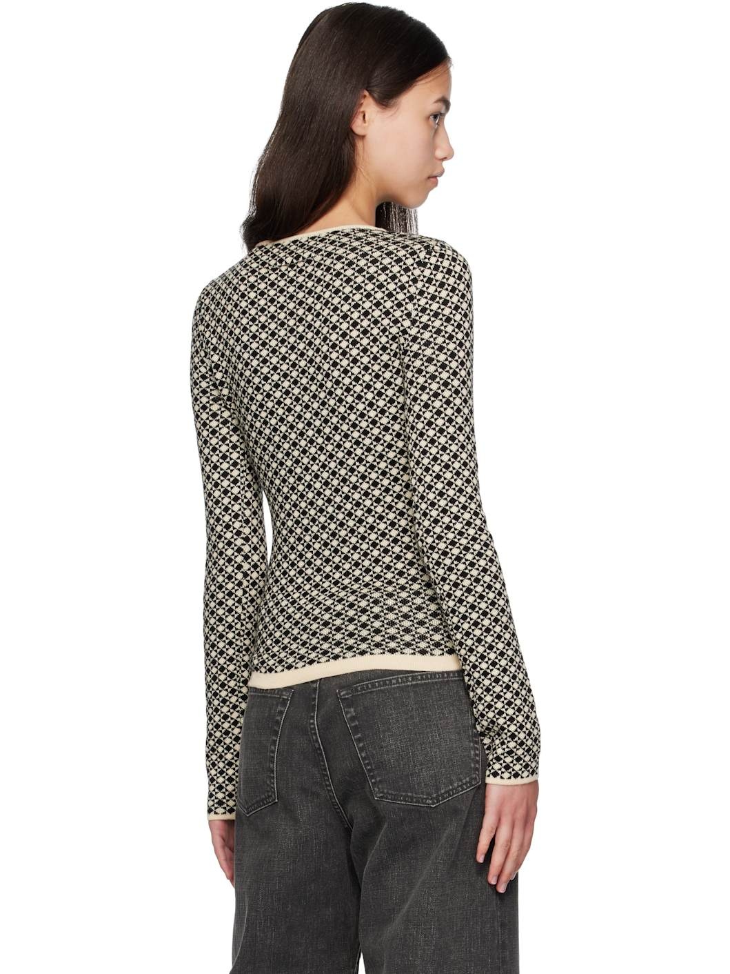 Beige & Black Allover Check Sweater - 3