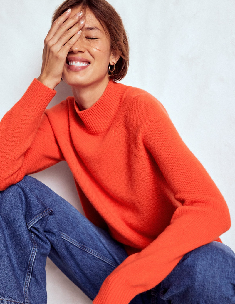 Marion Merino Rib Neck Sweater-Gladioli Orange 7