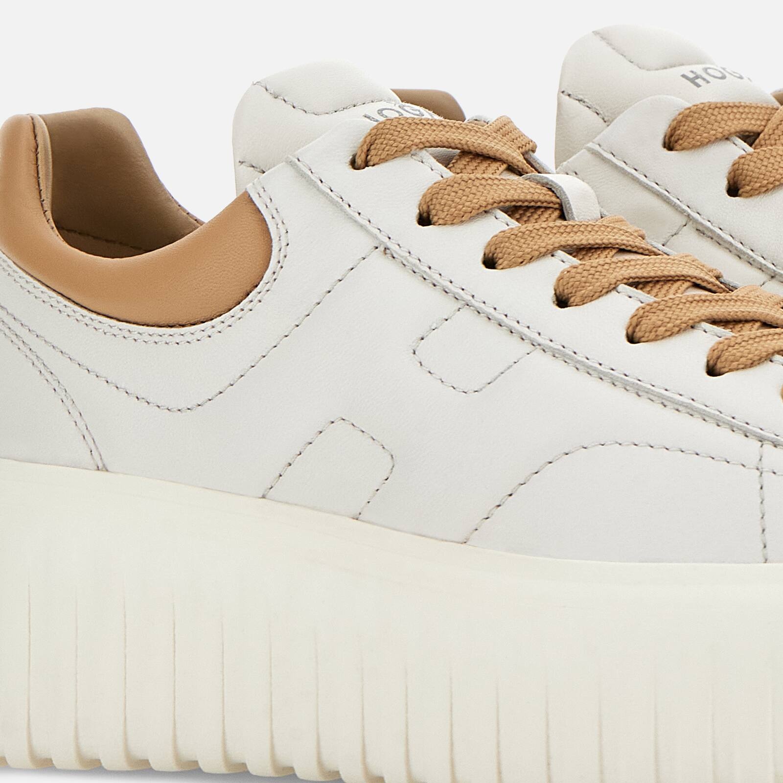 スニーカー HOGAN Ivory Nappa Leather H-Stripes Sneakers Sneakers Hogan H-Stripes WHITE, BROWN for Man