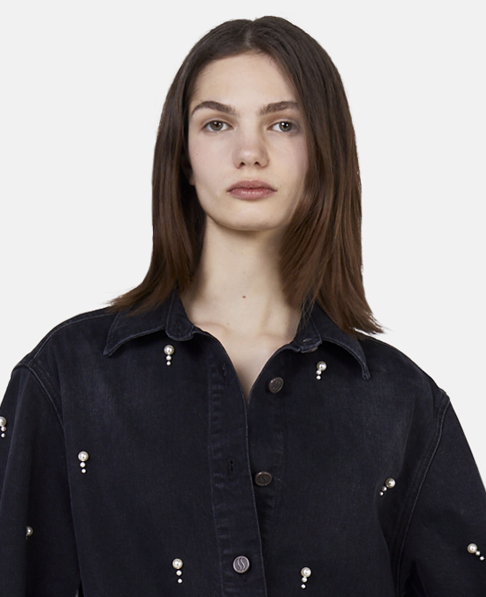 Pearl Embroidery Denim Shirt - 4