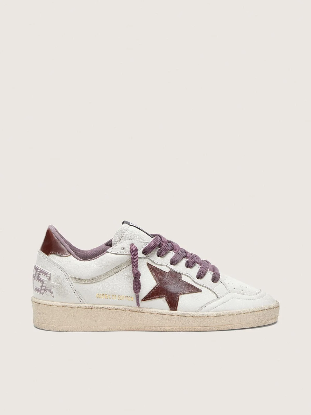 Women’s Ball Star LTD in white leather with burgundy leather star - 1