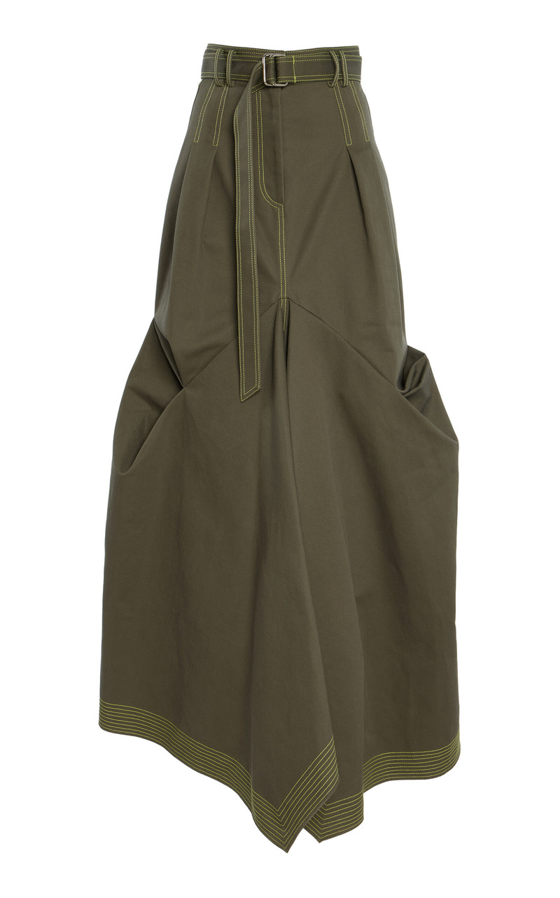 Tucked Cotton-Blend Trumpet Maxi Skirt brown 1
